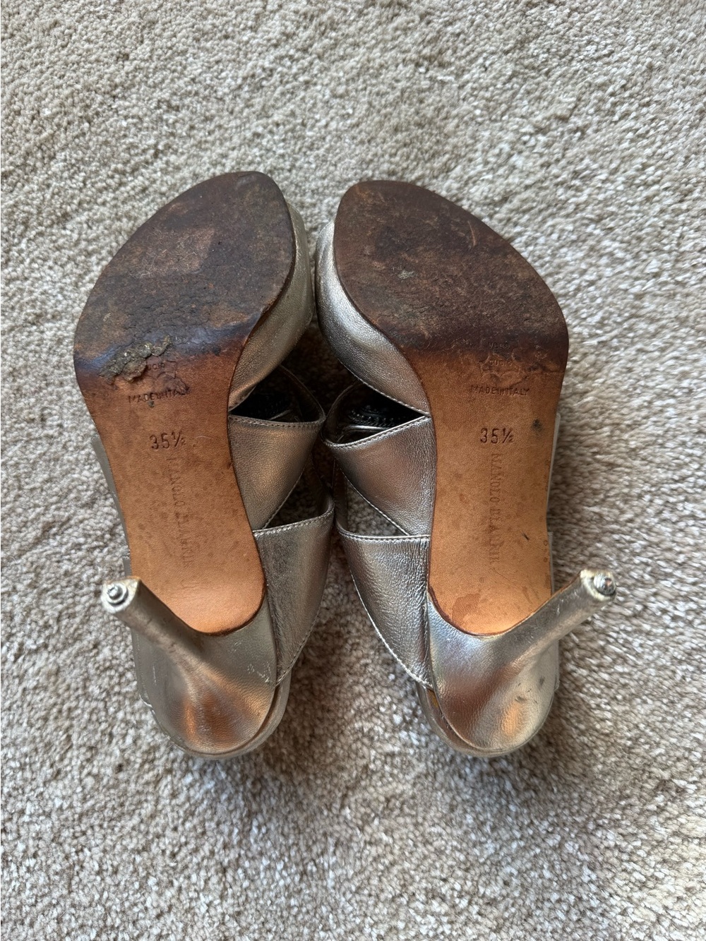 Vintage Manolo Blahnik Metallic Silver Embelished Sandal Heels - Picture 6 of 6
